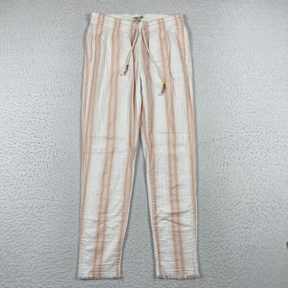 Faherty Striped Organic Cotton Gauze Pants Womens XS White Peach Vacation Travel